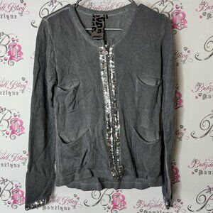 Poools cardigan sweater zip up sparkly Sequin Buttoned Sweatshirt